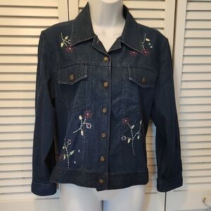 Alfred Dunner Dark Blue Embroidered Jean Jacket Size 12 Petite